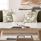 Foindtower Set of 2 Linen Floral Throw Pillow Covers Neutral Vintage Print Decorative Cushion Covers Farmhouse Boho Home Decor for Sofa Chair Couch Bedroom Living Room,24×24 Inch,Sage Green - Image 6