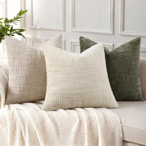 decorUhome Textured Chenille Throw Pillow Covers 16x16 Set of 2 Light Cream - Image 4