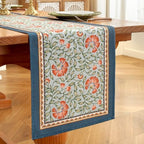 Laolitou Designer Vintage Blue Elegant Floral Linen Table Runner, Farmhouse Cottage Rustic Table Runners, Wrinkle Resistant Table Decoration for Kitchen Dining and Coffee Tables Banquet 13x90 Inches - Image 3