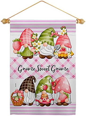 Gnome Sweet Garden Flag Set Wood Dowel Life Home Flower Vintage Rustic Everyday Floral Classic Small Decorative Gift Yard House Banner Double-Sided Made In USA 13 X 18.5 by Breeze+Decor