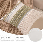Boho Chenille Tufted Couch Throw Pillow Covers 18x18 Inch Set of 2 Farmhouse Striped Decorative Pillow Covers Accent Neutral Pillowcase Brown Cushion Cover for Living Room Sofa Bed - Image 4