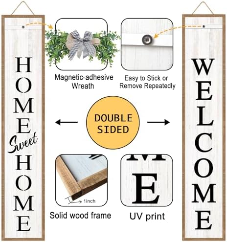 Welcome Sign for Front porch Standing 45"X9" Double-Sided Wood Frame Outdoor Tall Welcome Signs Vertical Decor for Farmhouse Rustic Home Modern Outside Front Door Wall Decorations - Image 2