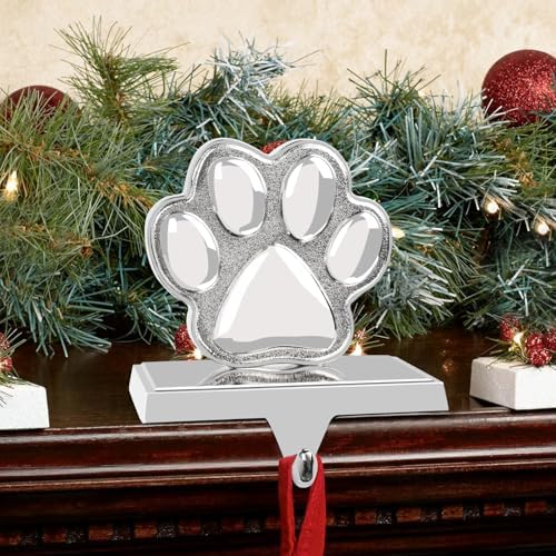 Hxezoc 2 Pack Dog Paw Christmas Stocking Holders 3D Silver Metal Mantel Pet Paw Stocking Hangers for Christmas Fireplace Mantel Decorations Christmas Holiday Supplies - Image 3