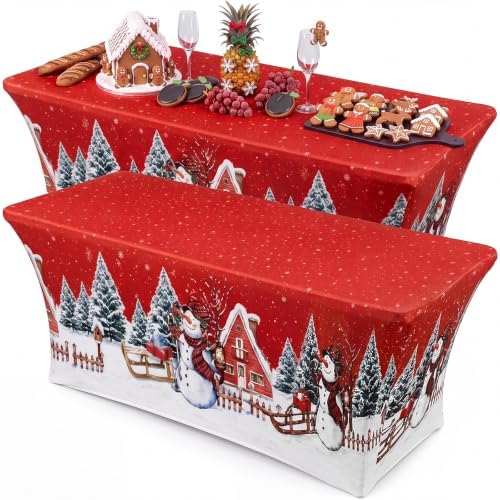 Oudain 2 Pcs Christmas Tablecloth 6 ft Snowman Red Table Cover by Oudain