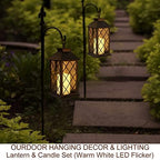 2-Pack 13.5" Vintage Candle Lantern with LED Pillar Candle (Black, 6hr Timer) - IP44 Waterproof Battery Powered Decorative Light - Outdoor Patio Hanging Lantern Decorative Tabletop Light - Image 4
