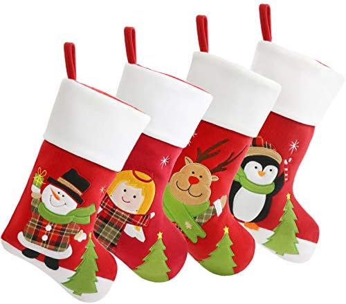 BSTAOFY Christmas Stockings Set of 4 Soft Patterned Santa Claus Animals Socks for Assorted Xmas Tree Hanging Decorations Party Ornaments Gifts Kids by Bstaofy