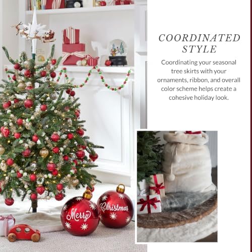 Balsam Hill Lodge Faux Fur Christmas Tree Skirt - Premium Rustic and Luxurious Fur Accents in Brown and Ivory for Tree Decor, Ivory, 60" - Image 6