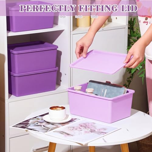 Menkxi 4 Pcs Storage Bins with Lids, Dark Purple, Light Purple, Small - Image 3