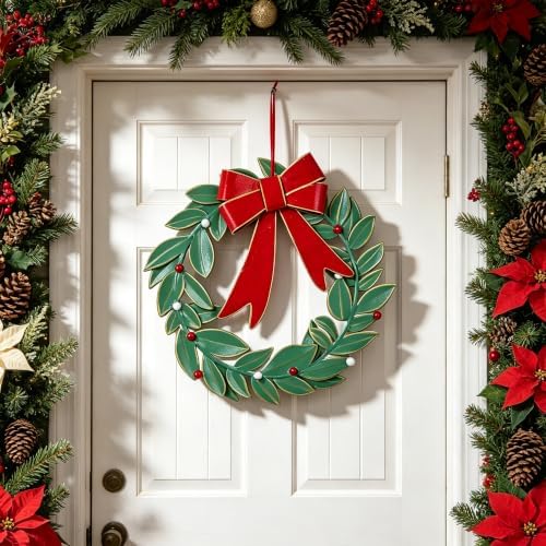 Vintage Metal Christmas Wreath Wall Decor Rustic Xmas Large Distressed Hanging Onaments Wreath for Front Door Porch Wall Home Outdoor Party Decoration, 14 Inch - Image 4