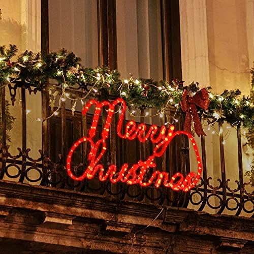 LAMPHOME Large 24"x13.5" 180 LED Merry Christmas Neon Motif Super-Bright Red LEDs Outdoor Christmas Decoration with UL Standard Adaptor Waterproof for Outdoor Home Party Wall Hanging Holiday - Image 3