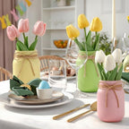 Lyrow 6 Pack Summer Centerpieces for Tables Mason Jar Flower Arrangements Artificial Tulips Farmhouse Table Decor for Home Kitchen Bedroom Outdoor Party Wedding Tiered Tray Decorations - Image 4