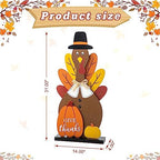 Glitzhome 31”H Thanksgiving Wooden Turkey Porch Sign, Fall Harvest Turkey Give Thanks Standing Decor, Rustic Welcome Sign Porch Sign for Thanksgiving Fall Harvest Autumn Yard Sign - Image 2