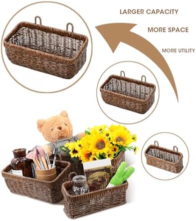 AceList Wall Hanging Basket, Boho Style Hand-Woven Hanging Storage Baskets - Set of 2, Ideal for Boho Room Decor, Kitchen, Garden, and Living Room(Brown) - Image 4