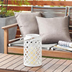 Deco 79 Ceramic Circles Decorative Candle Lantern with Cut Out Design, 7" x 8" x 11", White - Image 3