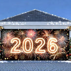 2026 New Year Garage Door Banner 7x16FT, Neon Glow 2026 Fireworks Garage Door Cover, Large Outdoor Happy New Year Decoration Backdrop for Garage Door, Fence, Yard, Party Photo Booth - Image 2