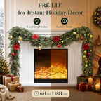 Christmas Garland 9FT Decorations Cedar Cypress Garland with Berry Pine Cone Poinsettia Balls Artificial Green Garland with Lights for Mantle, Fireplace, Table, Stairs, Indoor Outdoor Decorations - Image 2