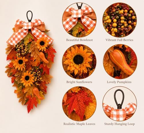 Fall Decor,Fall Wreaths for Front Door,Fall Pumpkin Wreath, Autumn Decor - Image 4