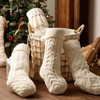 Farmhouse Knitted Personalized Christmas Stockings: 5 Pack 18 Inch Rustic Cable Knit Fireplace Cozy Hanging Xmas Stockings Boho Style Stocking Decorations for Family Holiday Décor, White Beige - Image 2
