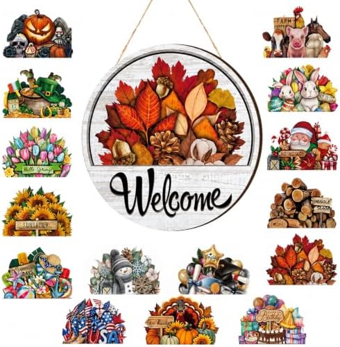16 Pcs Interchangeable Welcome Sign for Front Door, 12 Inch Wood Decor (#a) by Unknown