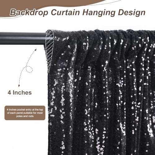 Black Sequin Backdrop Curtains,4 Panels 2FTx8FT Halloween Party Backdrop - Image 4