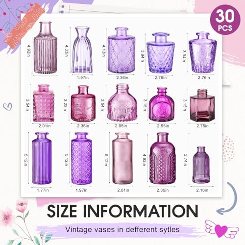 Yaomiao 30 Pcs Glass Bud Vases Centerpieces, Purple Series - Image 2
