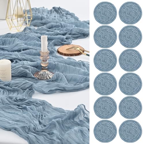 12 Pack Dusty Blue Cheesecloth Table Runner,20x120 in Table Runner by FXKS