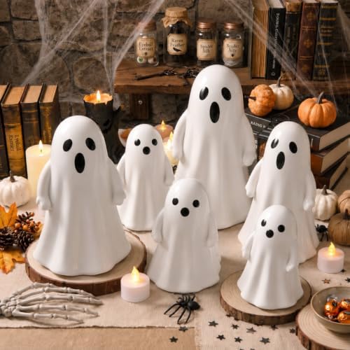 Leinuosen 6 Pcs White Ceramic Ghost Figurines Halloween Tabletop Decor by Leinuosen