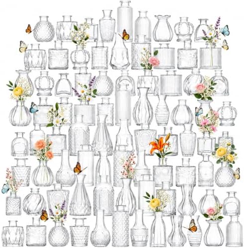 84 Pcs Glass Bud Vases in Bulk, Small Vases for Flowers, Mini Bud Vase Set, Flower Vases for Centerpieces Table Decorations, Wedding, Baby Shower, Home Decor (Clear, 84 PCS) by OGEH