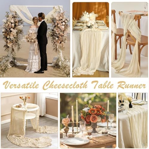 12 Packs Beige Cheesecloth Table Runner, Boho Gauze Cream Cheese Cloth Table Runner 10FT for Wedding Bridal Shower Baby Shower Birthday Farmhouse Home Decoration - Image 5