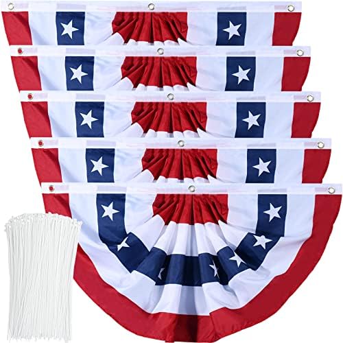 American Flag Bunting Patriotic Pleated Fan Flag USA Flags with Brass Grommets and Zip Ties for 4th of July Memorial Day Decoration Outdoor (5, 1.5x3 Feet) by Booson