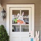 Glitzhome Happy Easter Rabbit and Carrot Hanging Sign Decor, 14" H Wooden Bunny Carrot Door Hanger with Ropes, Easter Theme Sign for Home Window Wall Farmhouse Indoor Outdoor Spring Decorations by Glitzhome