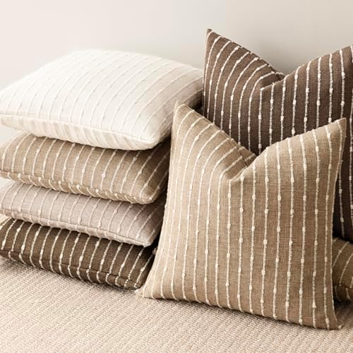 Foindtower Decorative Striped Boucle Throw Pillow Covers 24x24 Inch Camel - Image 7
