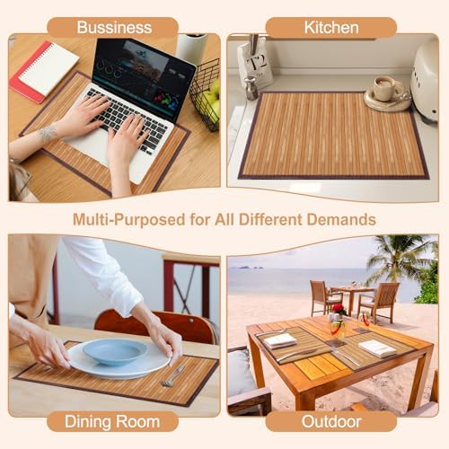 Bamboo Placemats Set of 6 with Fabric Border, Table Mats, Camel - Image 6