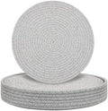 Round Placemats Set of 6 with Holder, Cotton Rope Woven Place Mats, Hot Pads for Kitchen, Heat Resistant Table Mats, 13 Inch Farmhouse Washable Braided Placemat for Kitchen Decor (Gray) by Welcometobuy