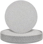 Round Placemats Set of 6 with Holder, Cotton Rope Woven Place Mats, Hot Pads for Kitchen, Heat Resistant Table Mats, 13 Inch Farmhouse Washable Braided Placemat for Kitchen Decor (Gray) by Welcometobuy