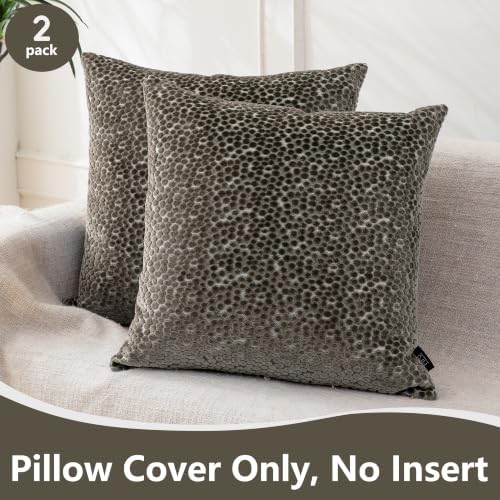 FIFU 22x22 Inch Throw Pillow Covers Set of 2, Jacquard Velvet, Taupe - Image 2