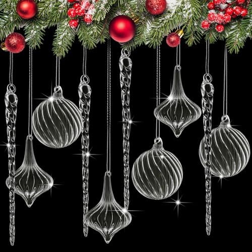 Seematn 18 Pcs Clear Christmas Glass Ornaments Ball Icicle Drop Ornaments by Seematn