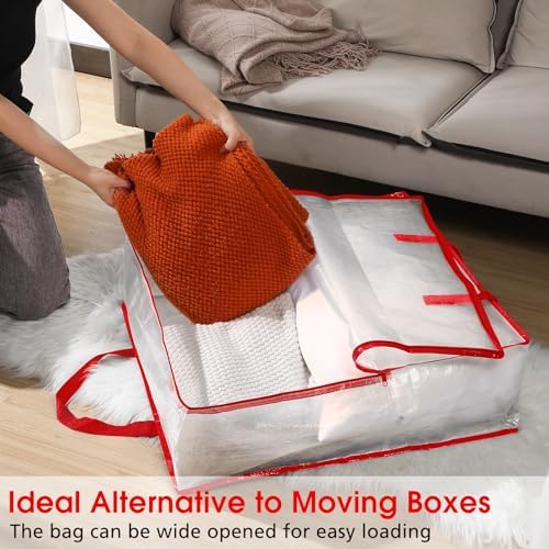 8 Pcs Clear Wreath Storage Bags 26 Inch Garland Container Door Garland Holiday Wreath Storage Holder with Handle and Zipper Heavy Duty Plastic Packing Totes(Red) - Image 4