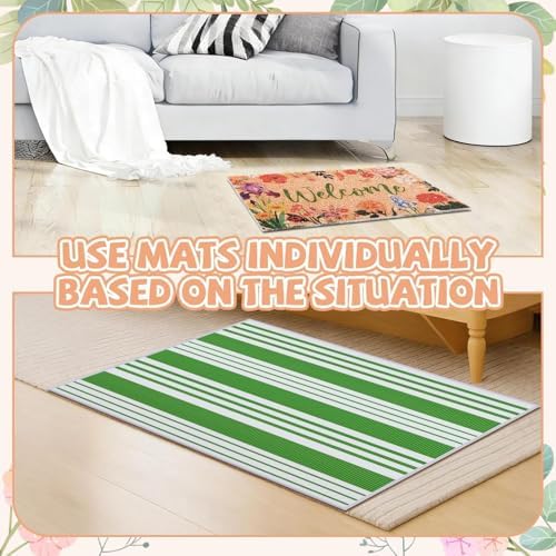 2 Pcs Floral Welcome Doormat Set, Front Door Mat with Non Slip Rubber Backing, Spring Outdoor Entryway Porch Mat Decor Farmhouse Floral Welcome Mat Set for Seasonal Home Indoor Decor - Image 7