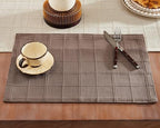 ZeeMart Linen Checked Farmhouse Placemats Set of 6, Cocoa Brown 13x19in by ZEEMARTONLINE