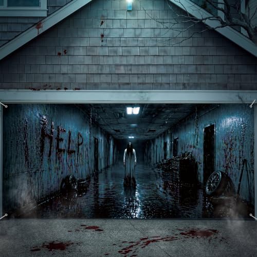 WovWeave 7 x 16 Ft Halloween Garage Door Cover Banner, Horror Basement by WovWeave