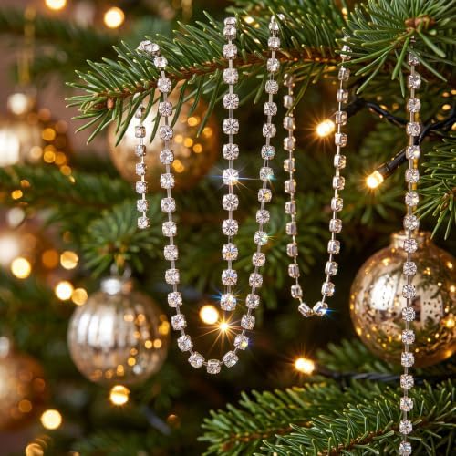 Junkin 100 Pcs 12.6'' Rhinestone Crystal Christmas Ornaments, Silver - Image 6