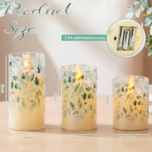 Blosssound 3 Pack Sage Green Flameless Candles Battery Operated Eucalyptus - Image 2