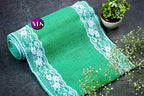 VDS Pack of 15, Burlap Table Runner with White Lace Edge, 100% Natural Jute Rustic Hessian Table Cloth Centerpiece for Wedding Birthday Party Banquet Table Decoration (Size 12X108 Inch)(Mint) - Image 6