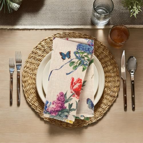Watercolor Flower Cloth Napkins Set of 12, Spring Rose Butterfly Decorative Napkins Natural Linen Cotton Reusable Dinner Napkins for Bridal Wedding, Baby Shower, Spring Party and Everyday Use - Image 6