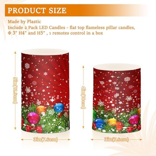 ALAZA Christmas Tree Decoration and Snowflakes Red Flickering Flameless Candles Battery Operated with Remote Timer,Tea Light Candles LED Pillar Votive Candles Set of 2 for Outdoor Indoor Decorations - Image 3