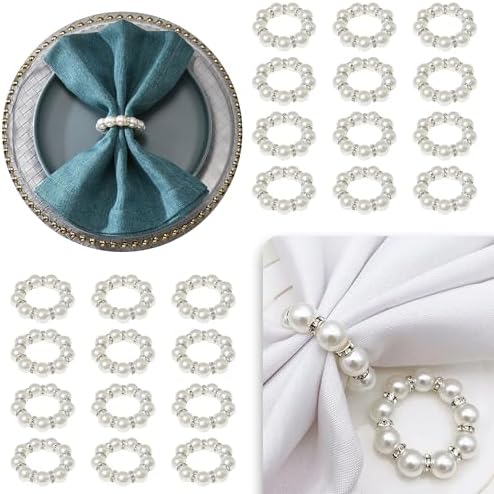 100 Pcs Silver Pearl Napkin Rings, Imitation Pearl, for Wedding Parties by Unknown
