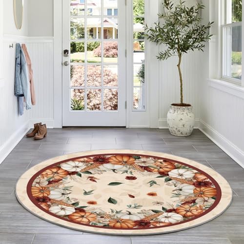 Artoid Mode Pumpkins Floral Corns Fall Round Rug 4 Feet - Image 4