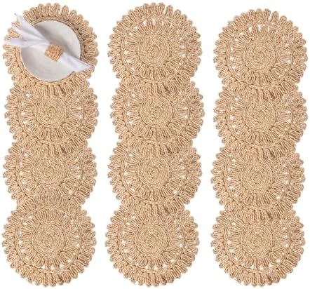 15" Set of 12 Round Woven Corn Husk Placemats by Laquedecraft by Laquedecraft