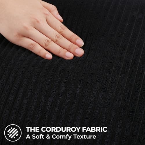 Mecatny Corduroy Decorative Throw Pillow Covers 24x24 Set of 2 Black - Image 3